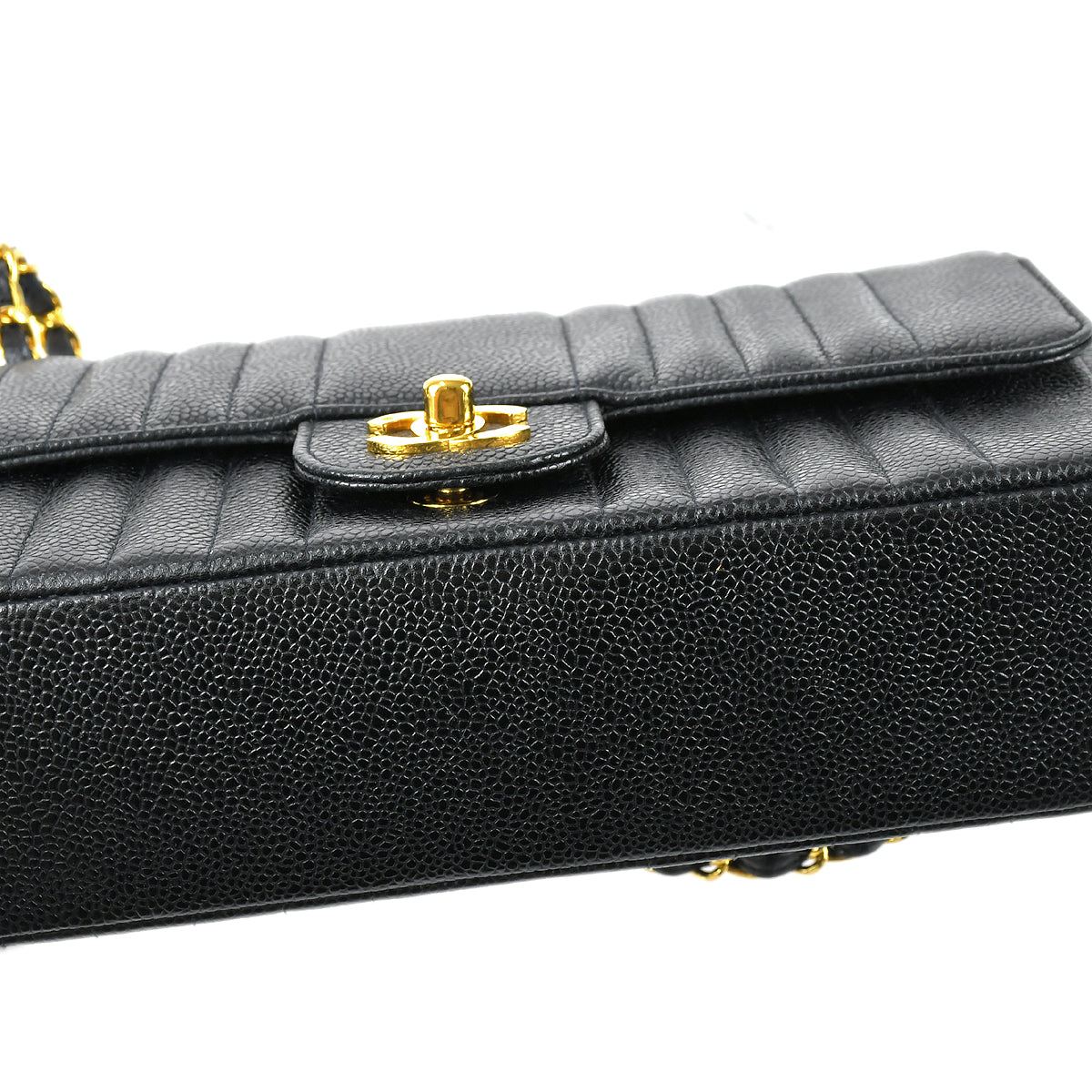 Chanel 1991-1994 Black Caviar Medium Vertical Stitch Classic Single Flap Bag