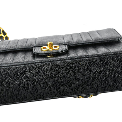 Chanel 1991-1994 Black Caviar Medium Vertical Stitch Classic Single Flap Bag