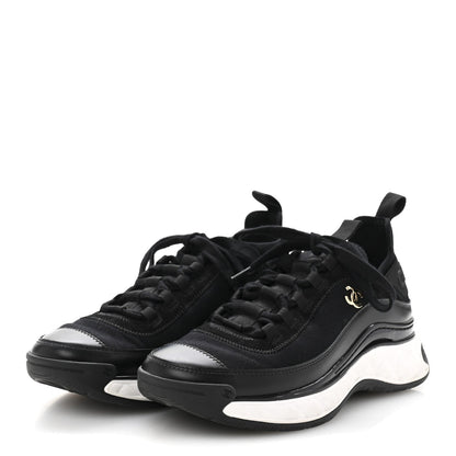 Velvet Calfskin Mixed Fibers CC Sneakers 38 Black