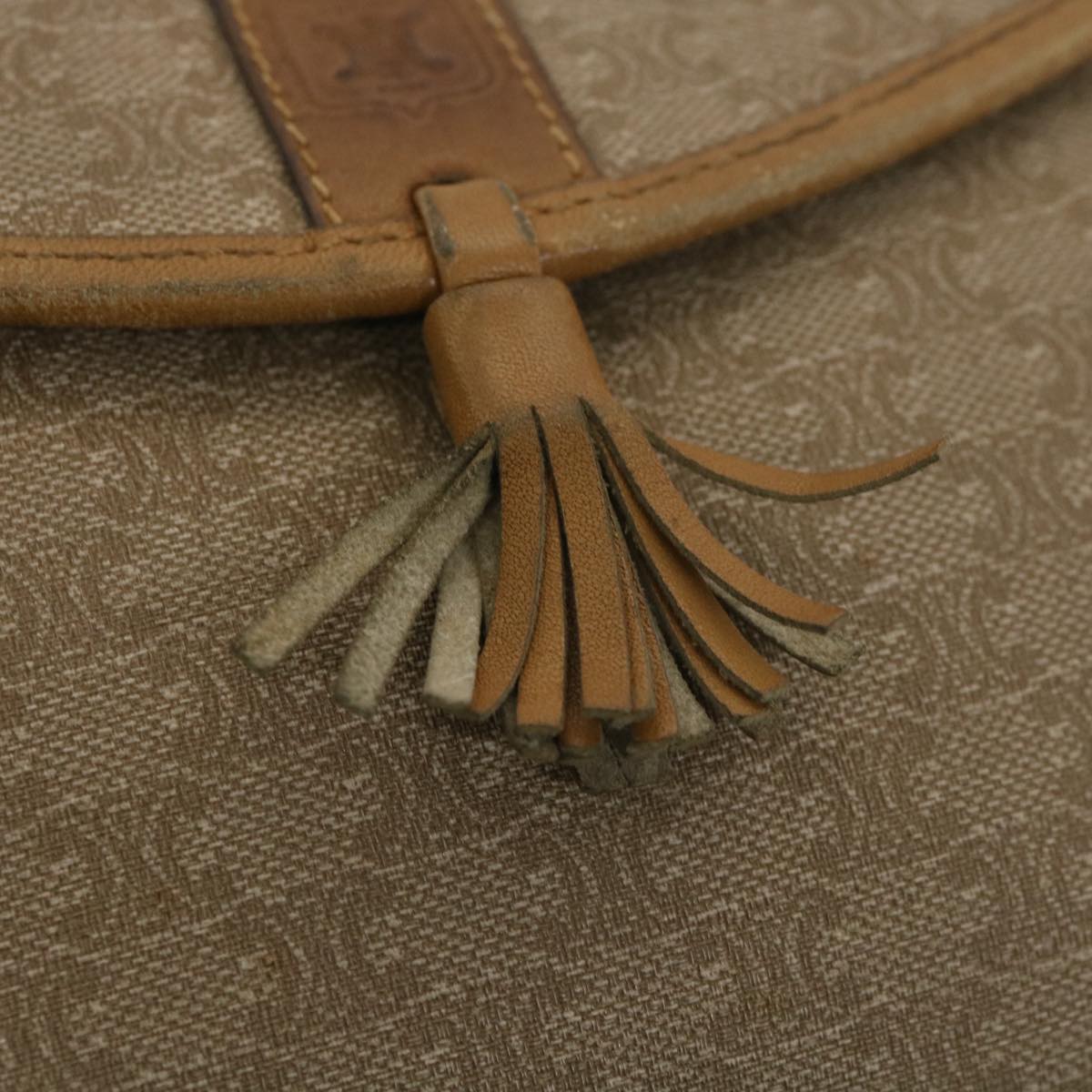 Celine Macadam Canvas Shoulder Bag PVC Leather Beige  39182