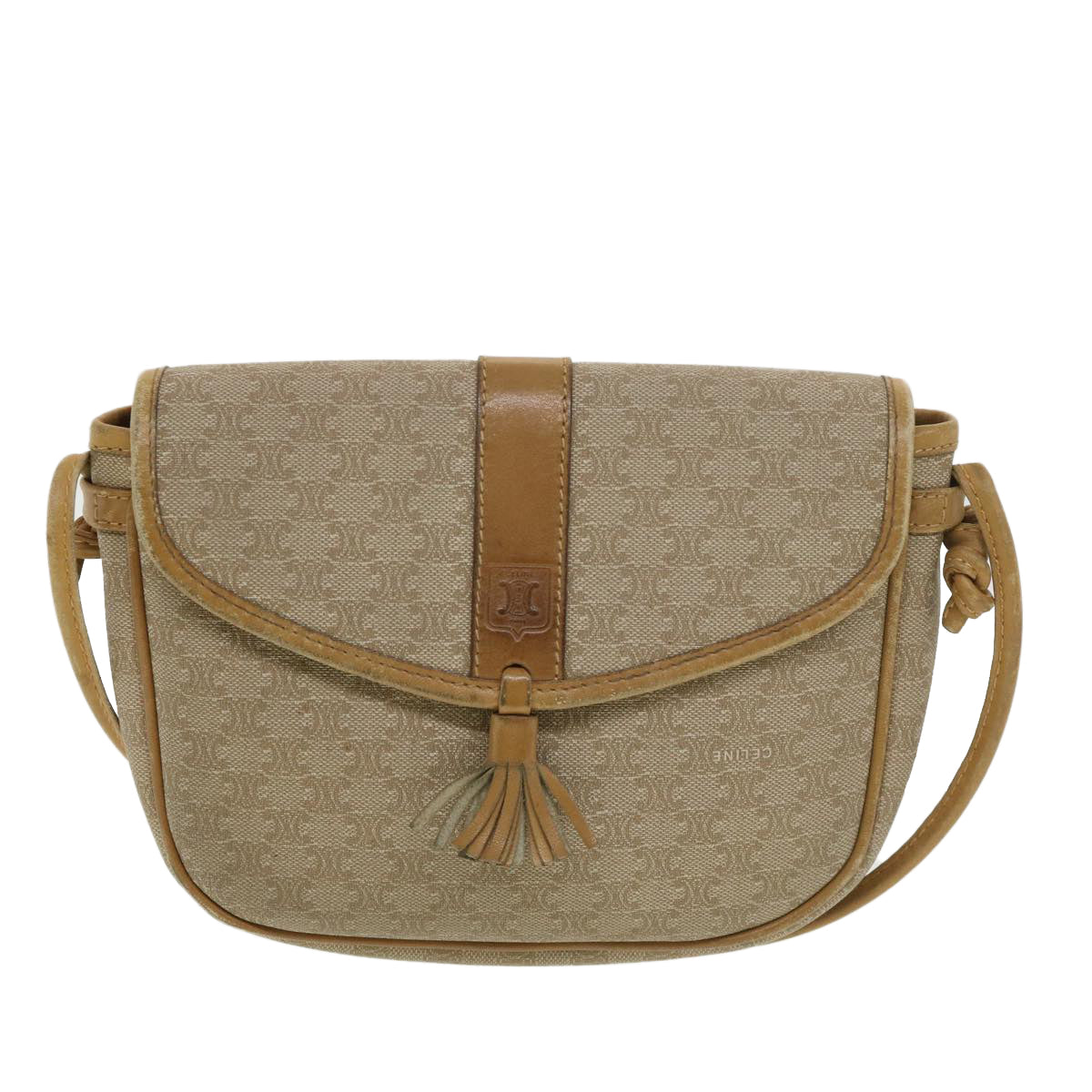 Celine Macadam Canvas Shoulder Bag PVC Leather Beige  39182
