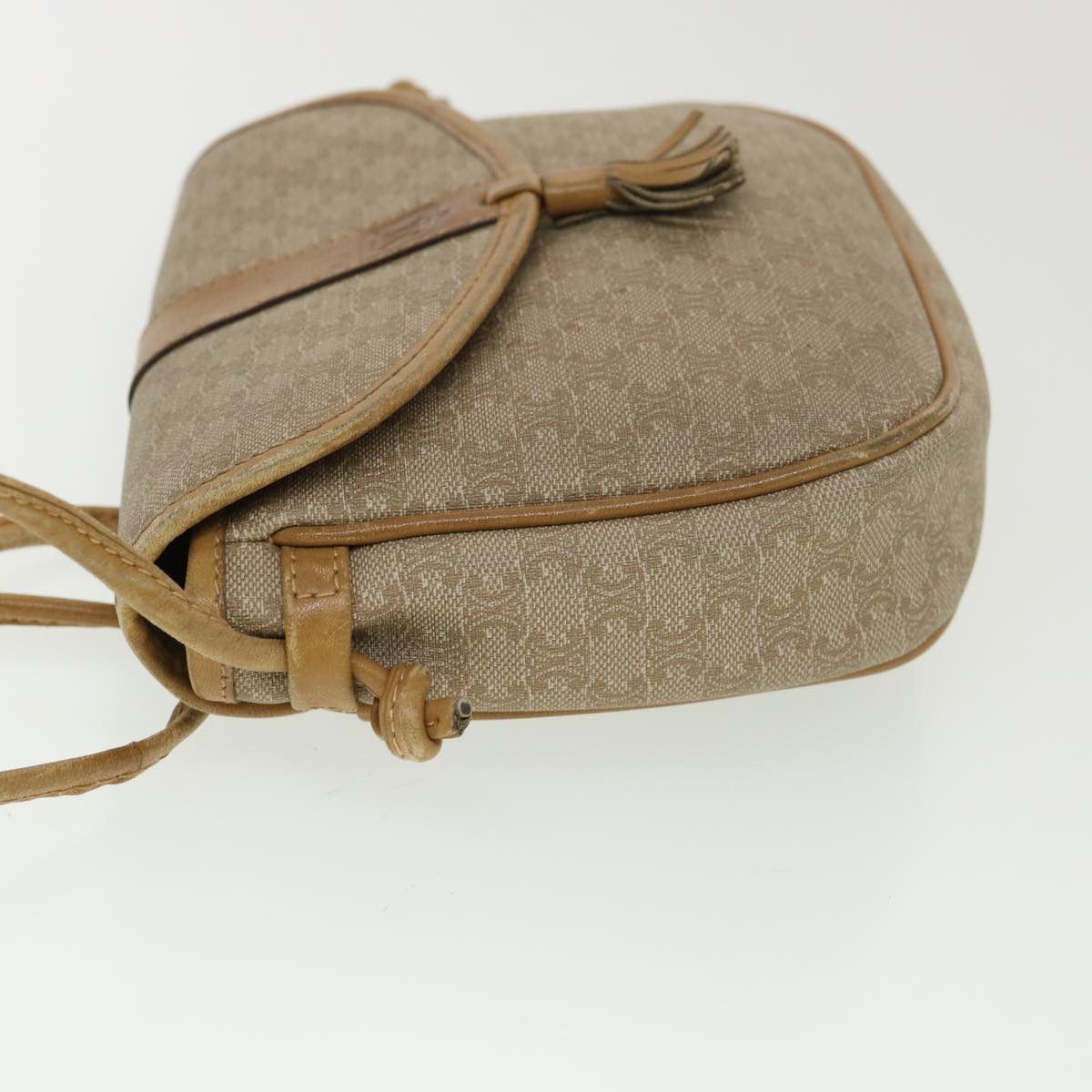 Celine Macadam Canvas Shoulder Bag PVC Leather Beige  39182