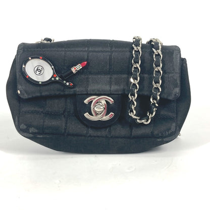 CHANEL Shoulder Bag Satin black bag pochette Lipstick Mirror CC COCO Mark Women Used