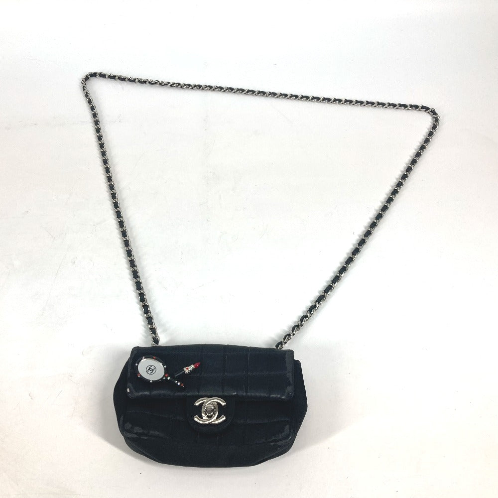 CHANEL Shoulder Bag Satin black bag pochette Lipstick Mirror CC COCO Mark Women Used