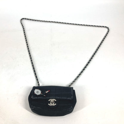 CHANEL Shoulder Bag Satin black bag pochette Lipstick Mirror CC COCO Mark Women Used