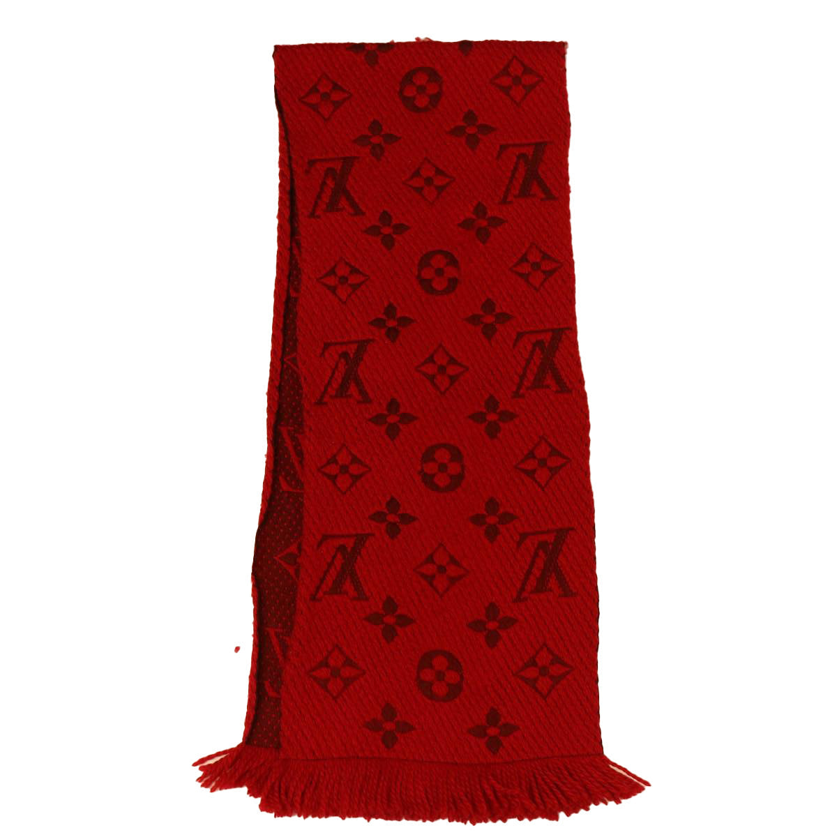 LOUIS VUITTON Monogram Escalp Logo Mania Scarf Wool Silk Red M74732 39194