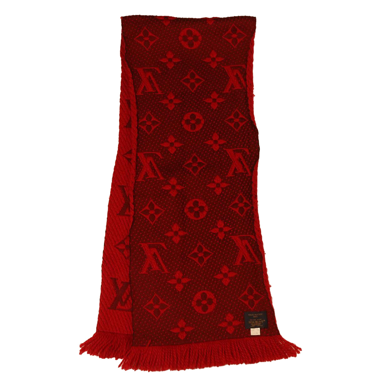 LOUIS VUITTON Monogram Escalp Logo Mania Scarf Wool Silk Red M74732 39194