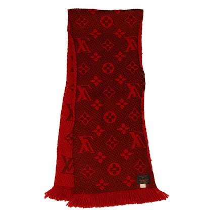 LOUIS VUITTON Monogram Escalp Logo Mania Scarf Wool Silk Red M74732 39194