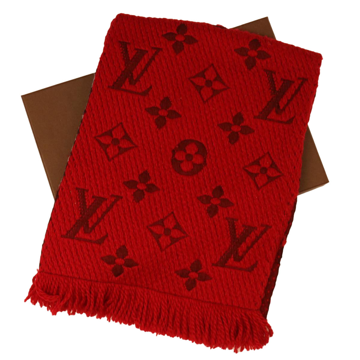 LOUIS VUITTON Monogram Escalp Logo Mania Scarf Wool Silk Red M74732 39194
