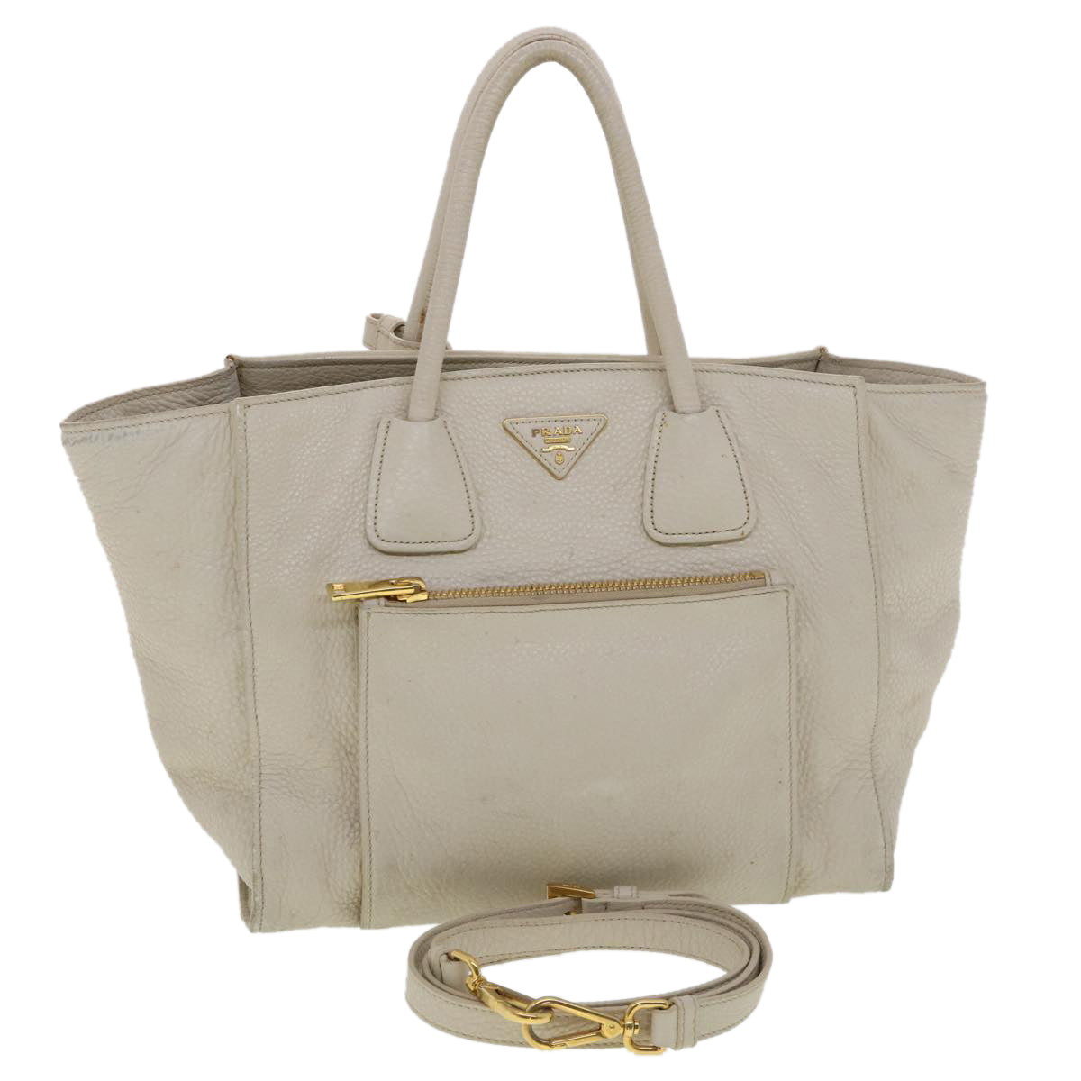 Prada Hand Bag Leather 2way Beige  39299