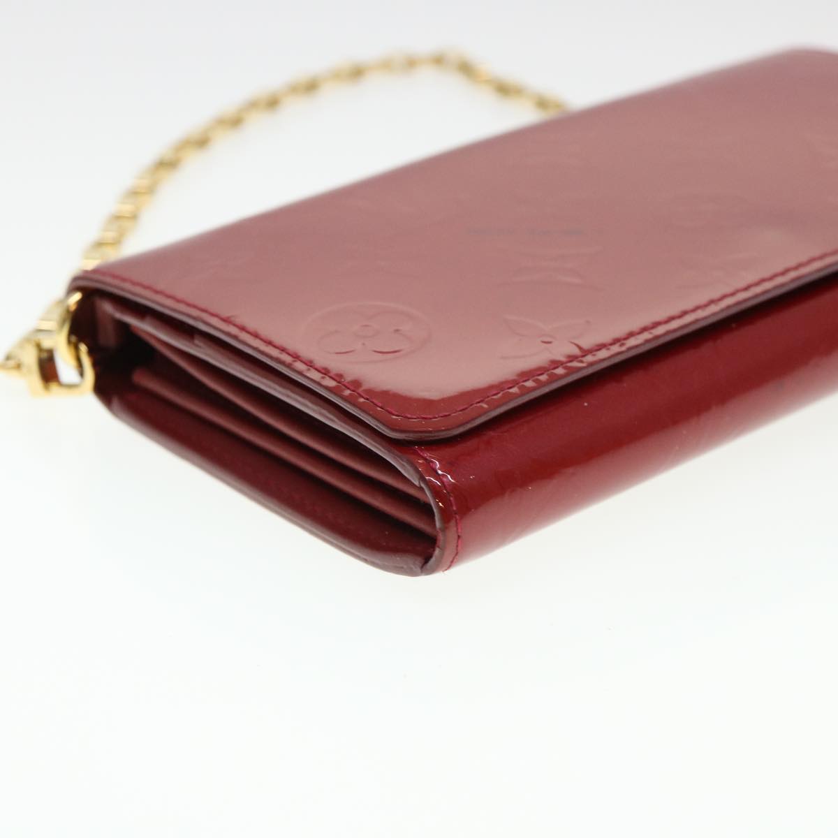 LOUIS VUITTON Vernis Portefeiulle Sarah Chain Long Wallet Red M90206 Auth 39373