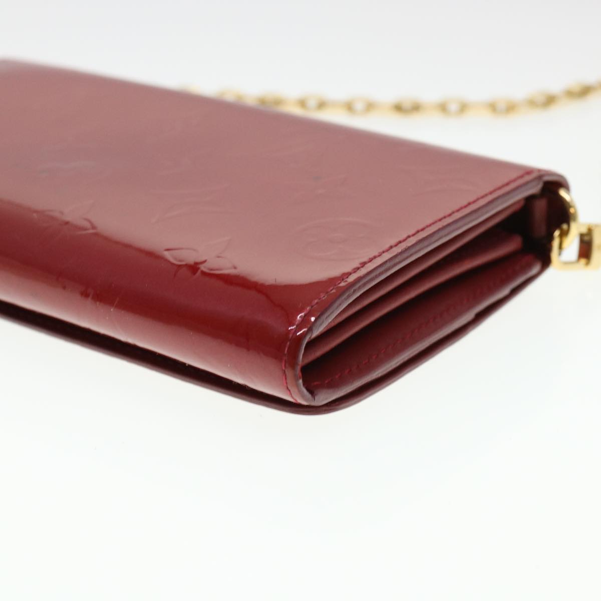 LOUIS VUITTON Vernis Portefeiulle Sarah Chain Long Wallet Red M90206 Auth 39373