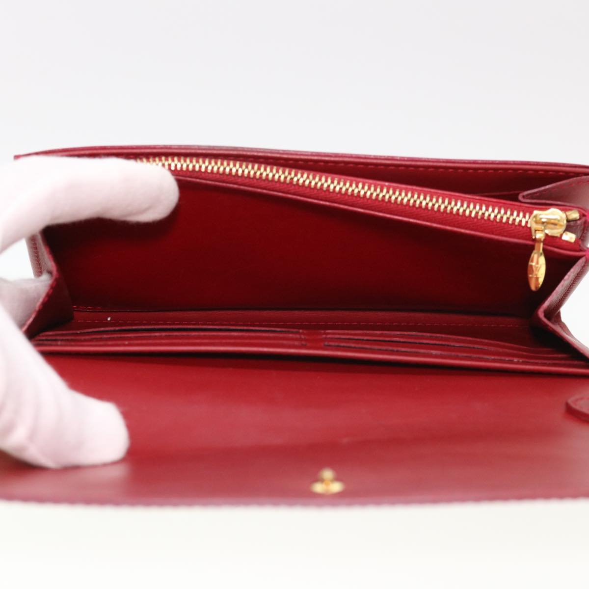 LOUIS VUITTON Vernis Portefeiulle Sarah Chain Long Wallet Red M90206 Auth 39373