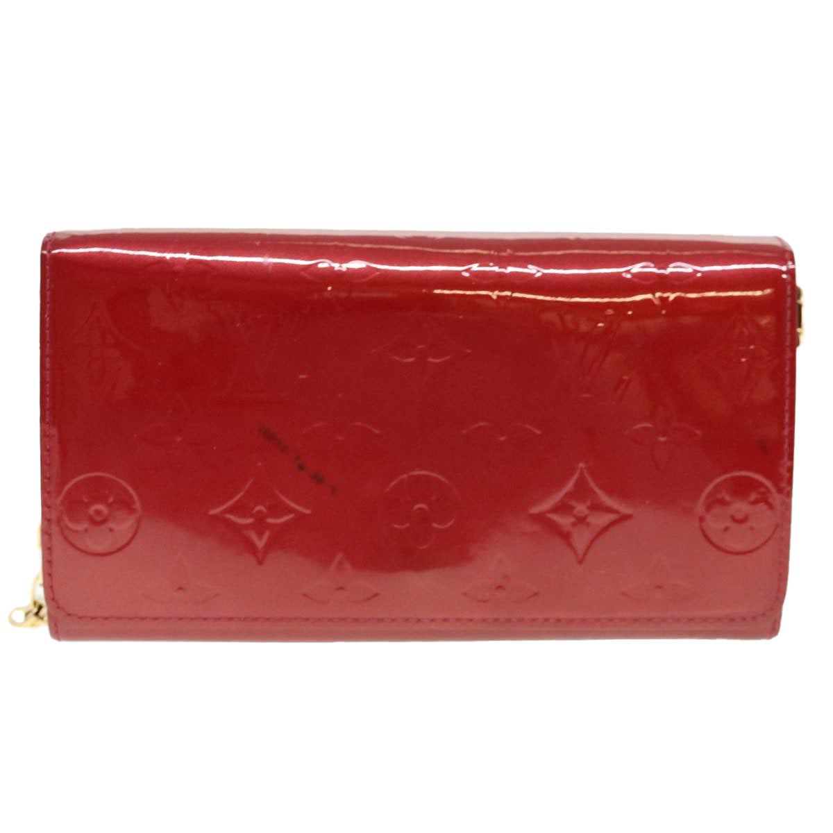 LOUIS VUITTON Vernis Portefeiulle Sarah Chain Long Wallet Red M90206 Auth 39373