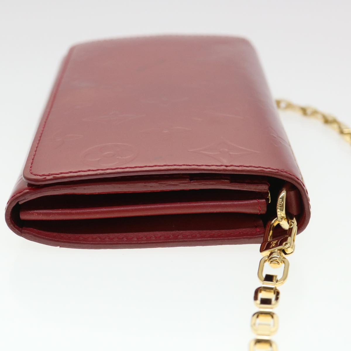 LOUIS VUITTON Vernis Portefeiulle Sarah Chain Long Wallet Red M90206 Auth 39373