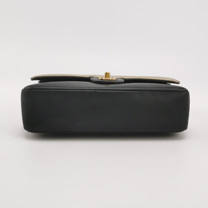 Chanel Classic Flap Gold and Black Calfskin Leather Gold-tone Hardware Shoulder Bag