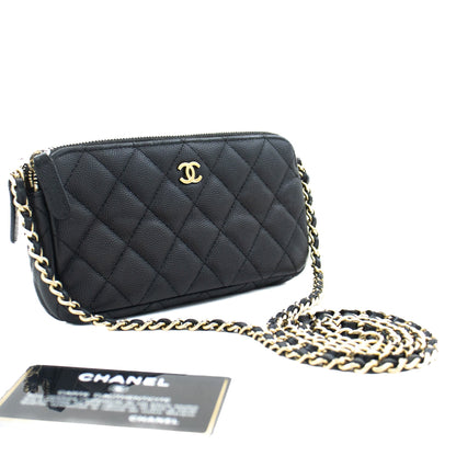 CHANEL Caviar Wallet On Chain WOC Double Zip Chain Shoulder Bag j70