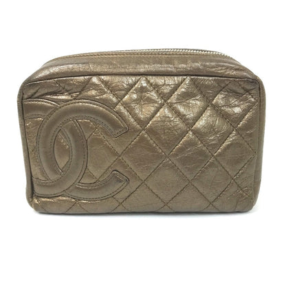 CHANEL Pouch leather gold Cambon line Cosmetics Pouch Quilted Women Used