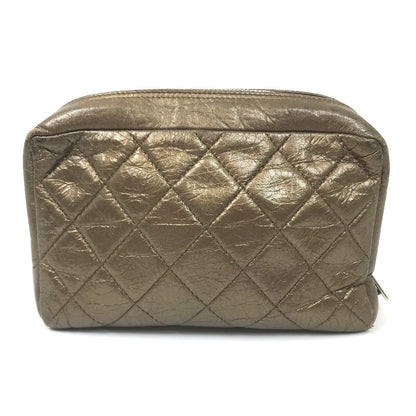 CHANEL Pouch leather gold Cambon line Cosmetics Pouch Quilted Women Used