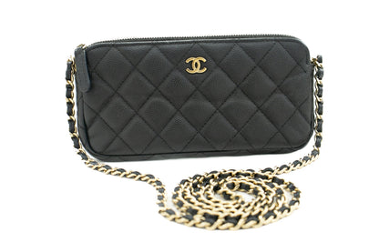 CHANEL Caviar Wallet On Chain WOC Double Zip Chain Shoulder Bag j70