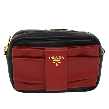 Prada Ribbon Shoulder Bag Leather Red Black  39645A