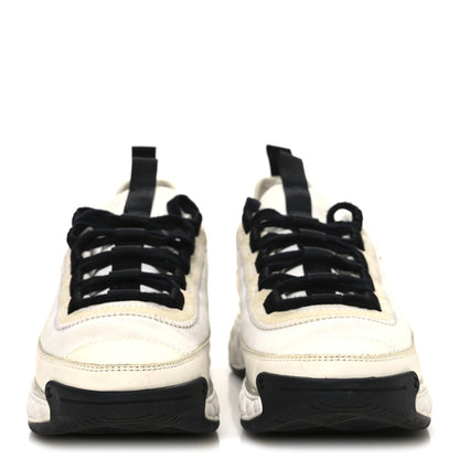 Velvet Calfskin Mixed Fibers CC Sneakers 38 Ivory Black