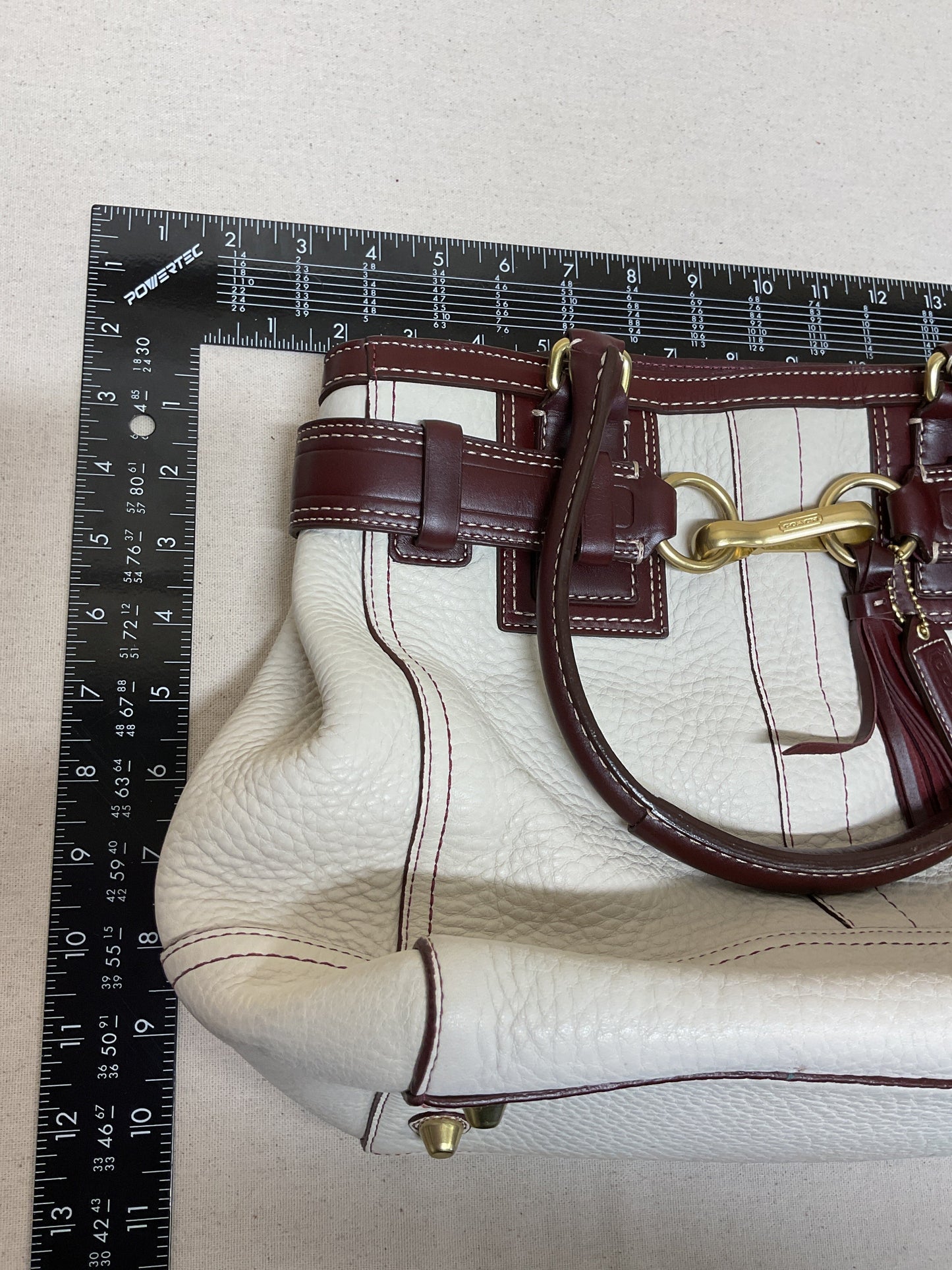 Handbag Designer By Coach In Purple & White, Size:Medium