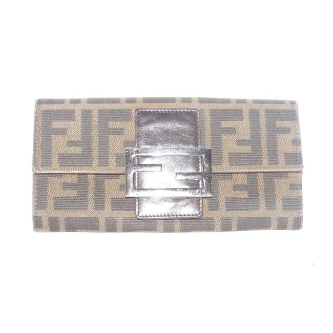 Fendi Tobacco Zucca Print Continental Style With Chrome Ff Snap Wallet