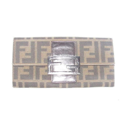 Fendi Tobacco Zucca Print Continental Style With Chrome Ff Snap Wallet