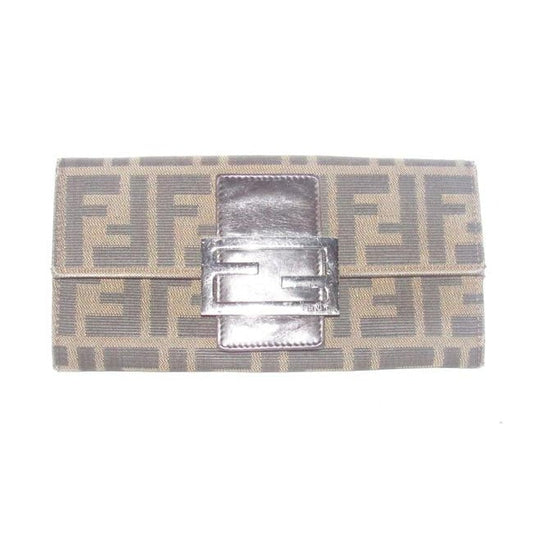 Fendi Tobacco Zucca Print Continental Style With Chrome Ff Snap Wallet