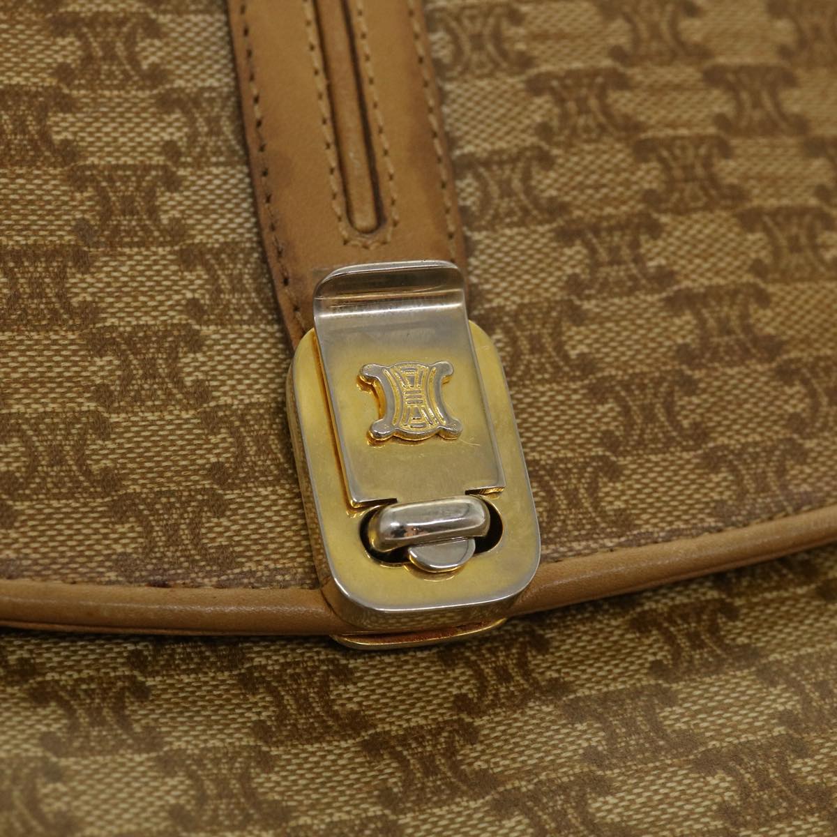 Celine Macadam Canvas Shoulder Bag PVC Leather Beige  39942