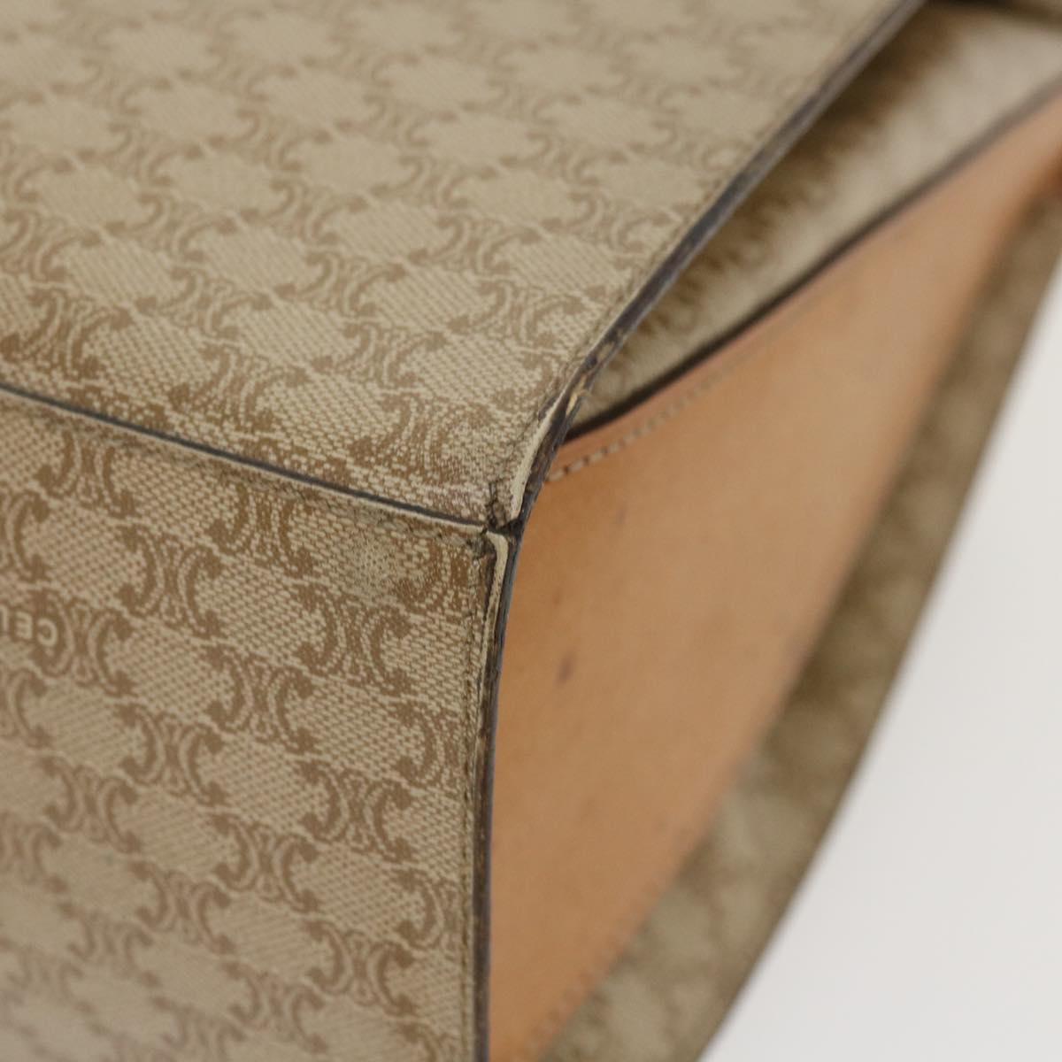 Celine Macadam Canvas Shoulder Bag PVC Leather Brown Beige  39943
