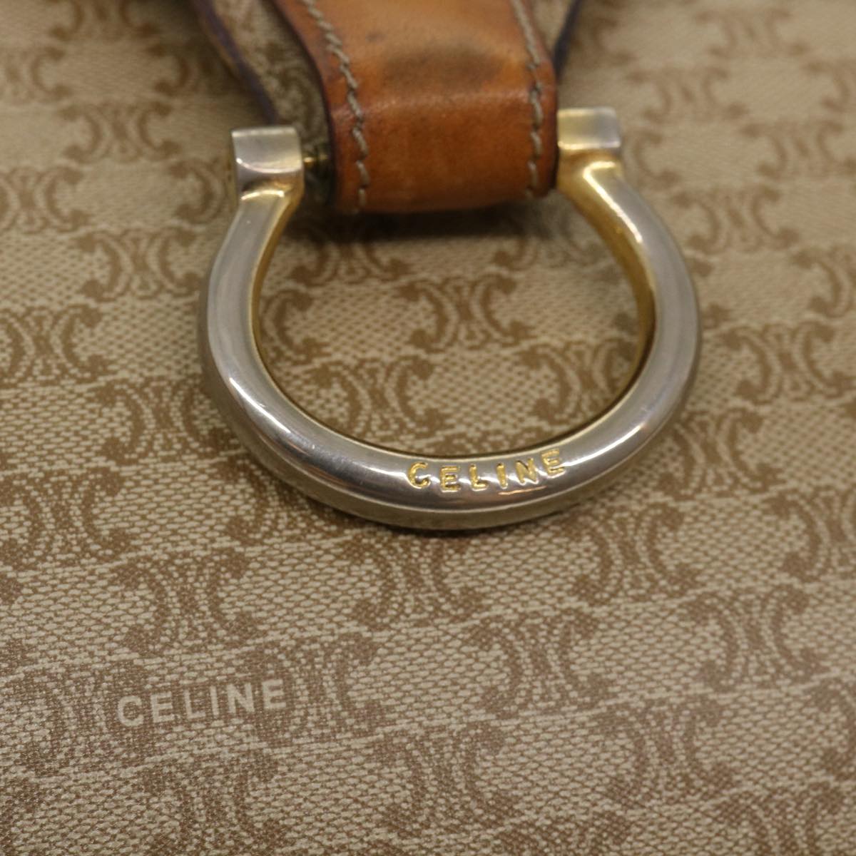Celine Macadam Canvas Shoulder Bag PVC Leather Brown Beige  39943