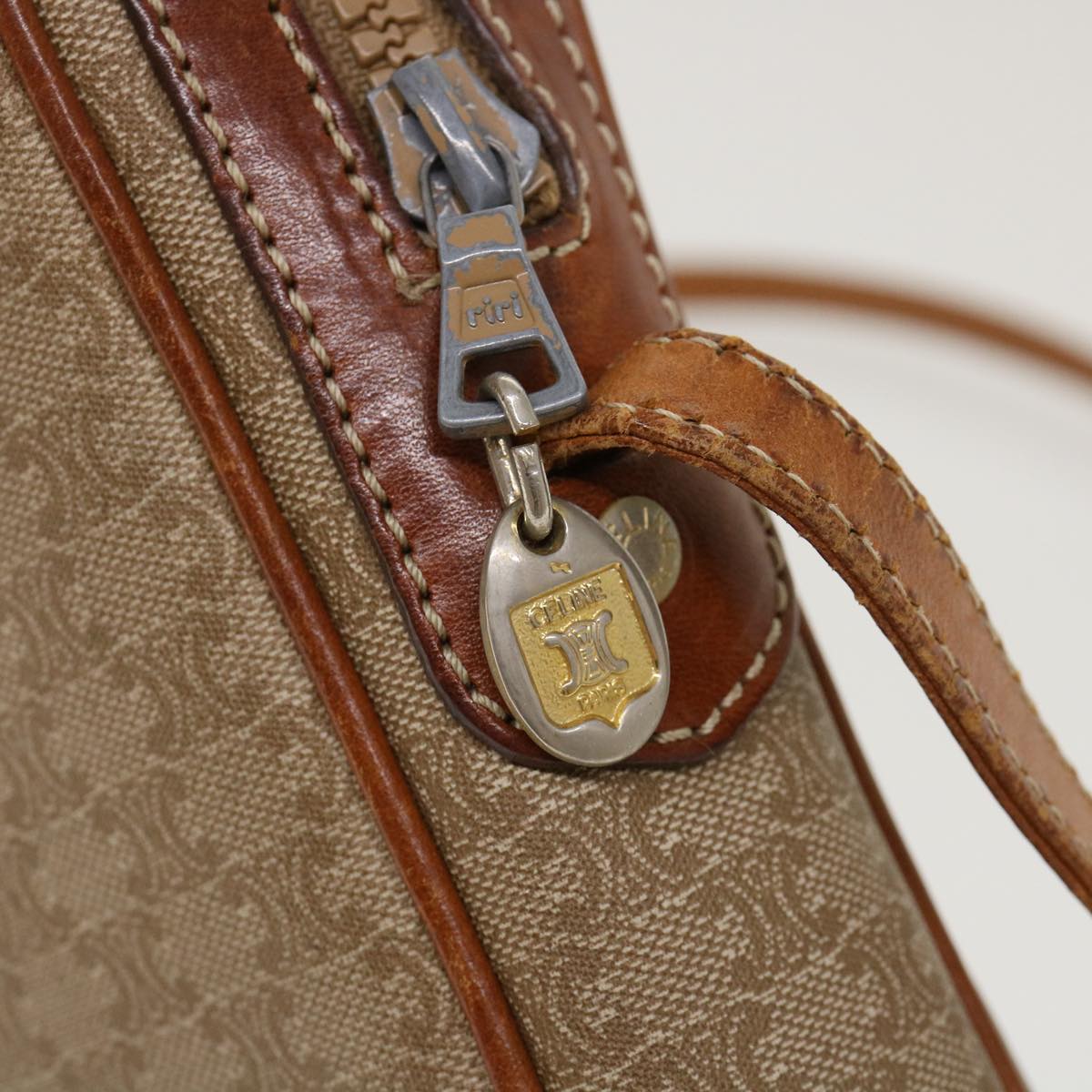 Celine Macadam Canvas Shoulder Bag PVC Leather Beige  39944
