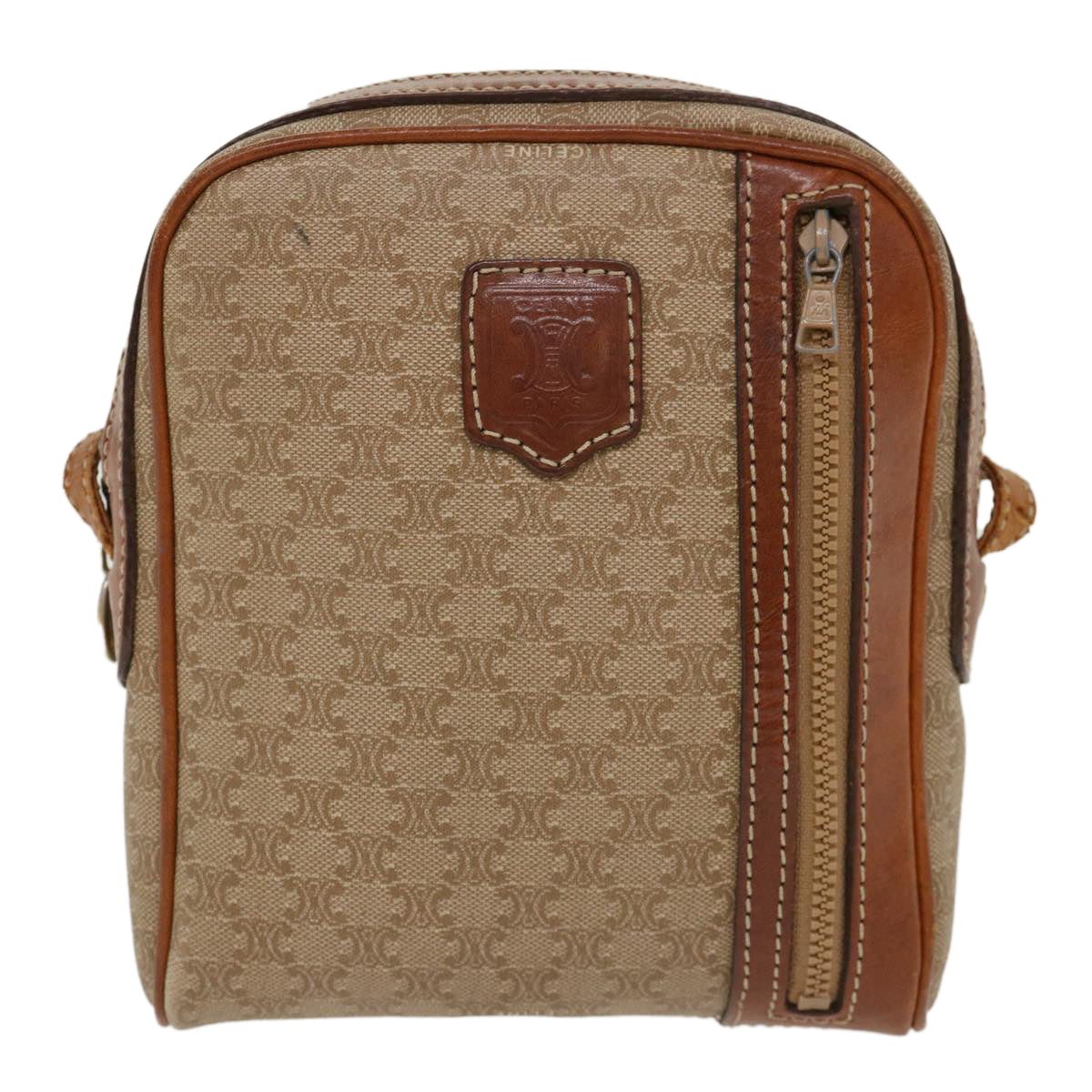 Celine Macadam Canvas Shoulder Bag PVC Leather Beige  39944