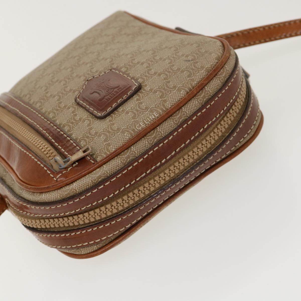 Celine Macadam Canvas Shoulder Bag PVC Leather Beige  39944