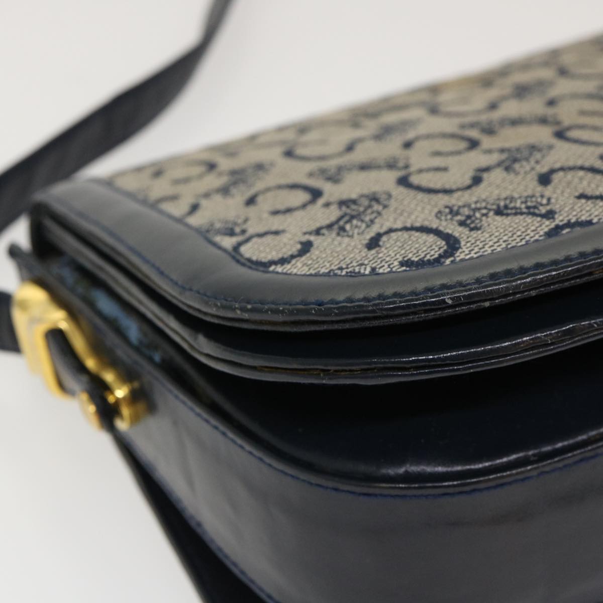 Celine C Macadam Canvas Horse Carriage Shoulder Bag Navy  39948