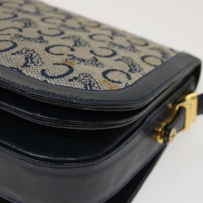 Celine C Macadam Canvas Horse Carriage Shoulder Bag Navy  39948