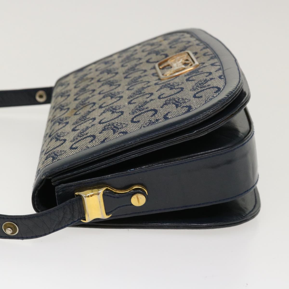 Celine C Macadam Canvas Horse Carriage Shoulder Bag Navy  39948