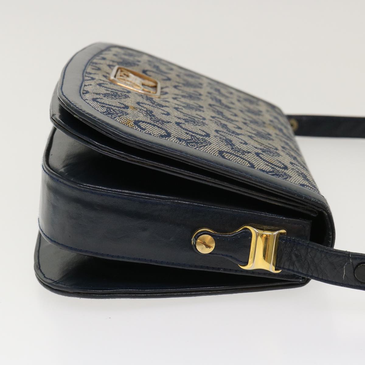 Celine C Macadam Canvas Horse Carriage Shoulder Bag Navy  39948