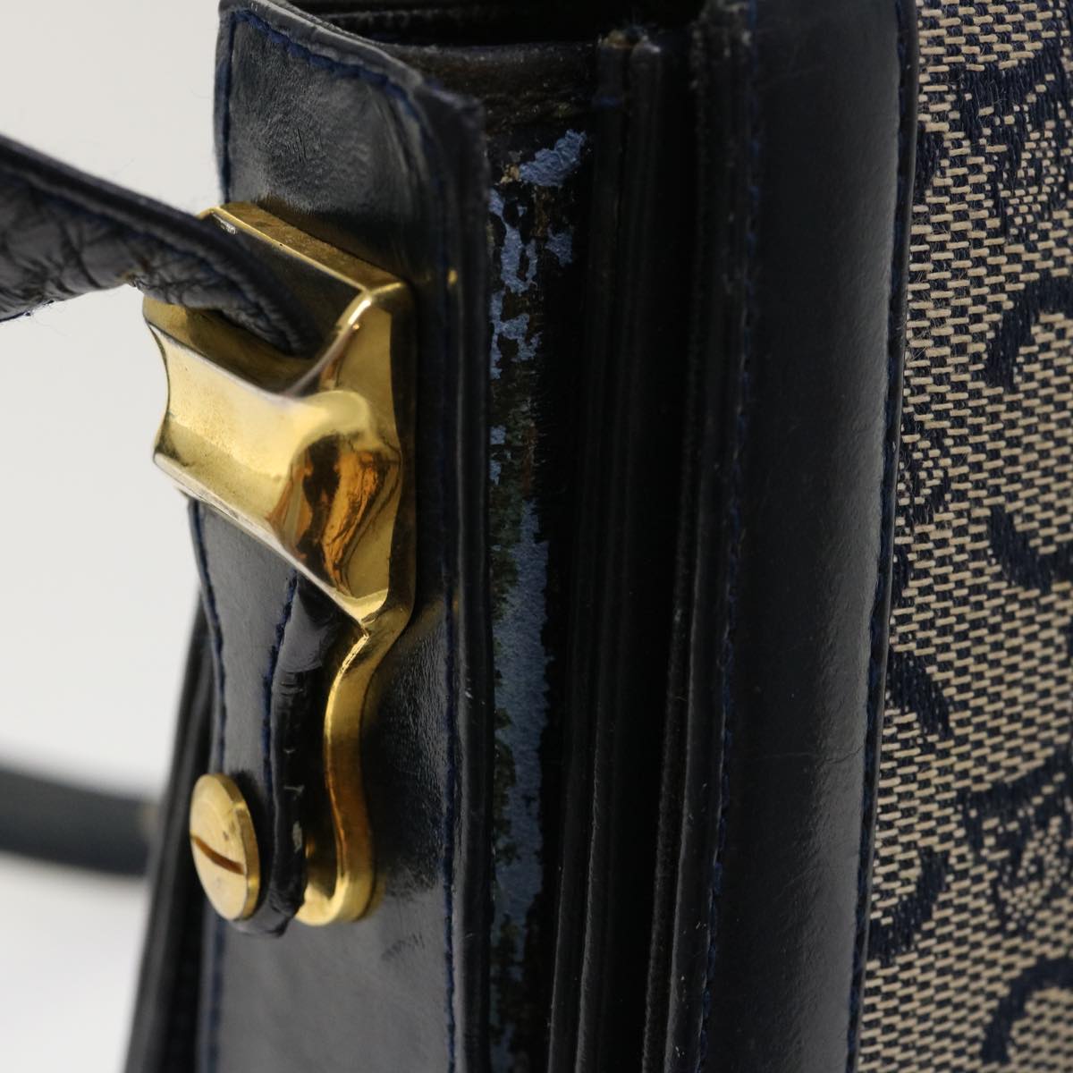 Celine C Macadam Canvas Horse Carriage Shoulder Bag Navy  39948