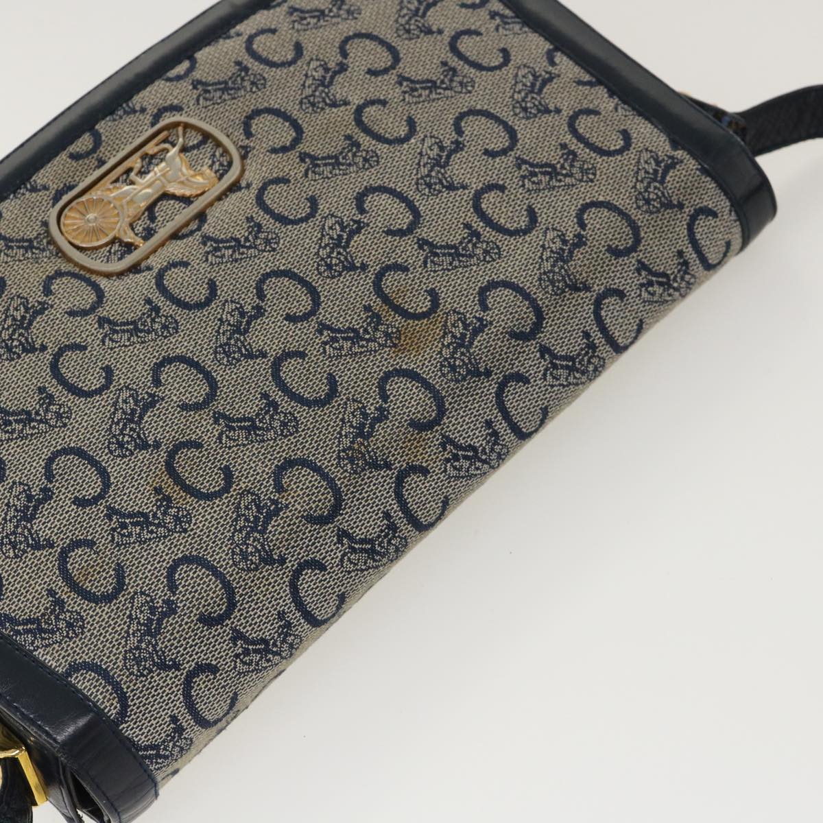 Celine C Macadam Canvas Horse Carriage Shoulder Bag Navy  39948