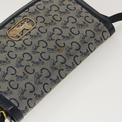 Celine C Macadam Canvas Horse Carriage Shoulder Bag Navy  39948