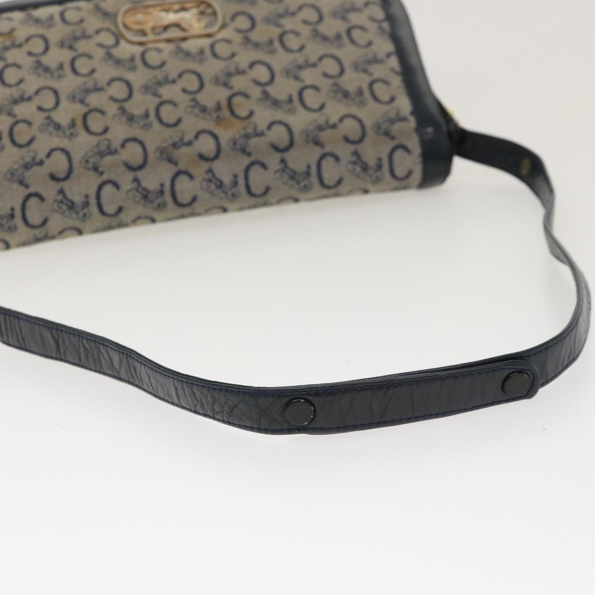 Celine C Macadam Canvas Horse Carriage Shoulder Bag Navy  39948