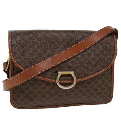 Celine Macadam Canvas Shoulder Bag PVC Leather Brown  39968