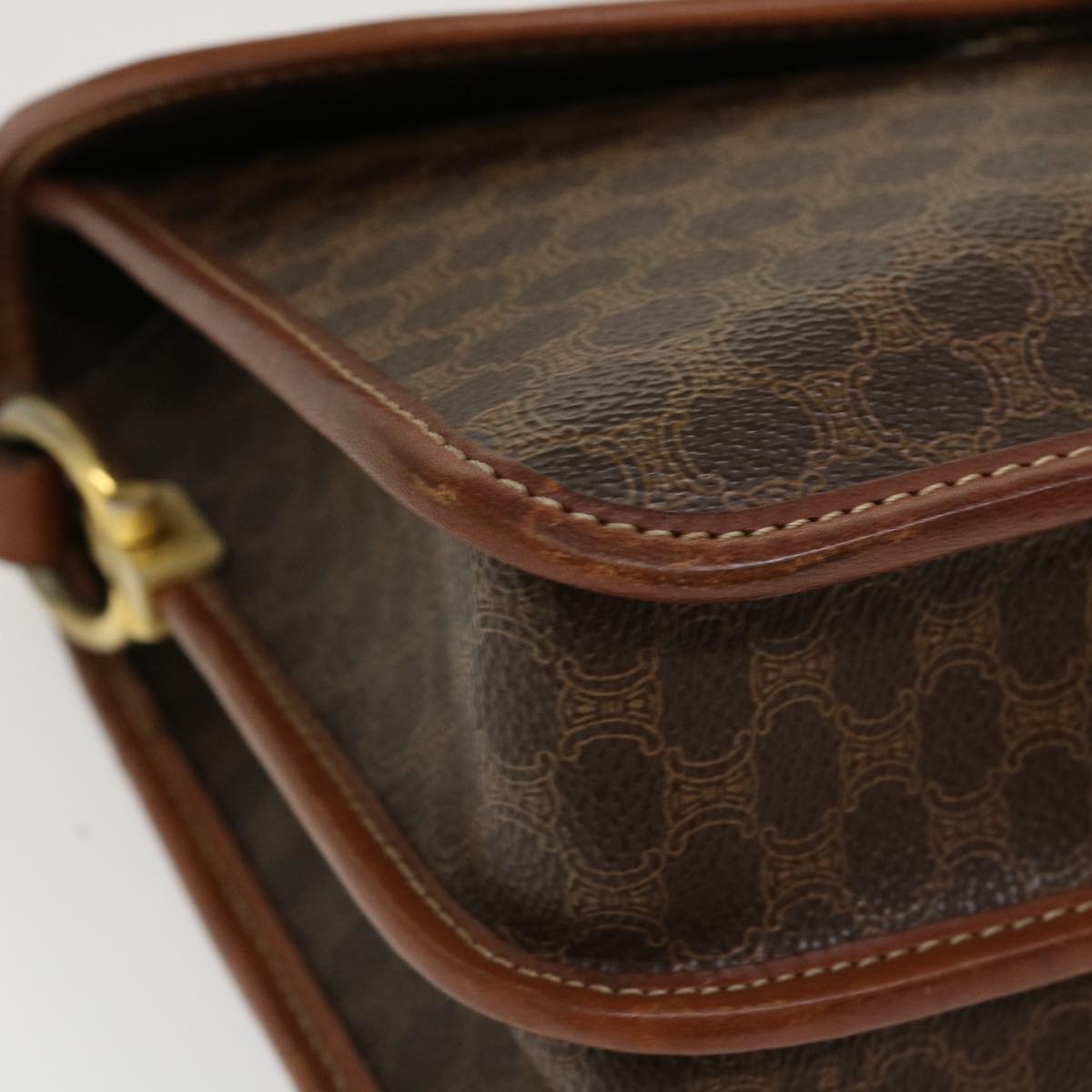 Celine Macadam Canvas Shoulder Bag PVC Leather Brown  39968