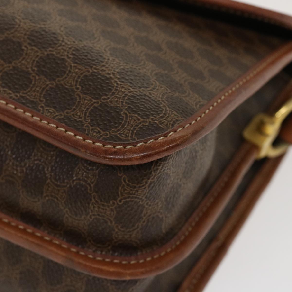Celine Macadam Canvas Shoulder Bag PVC Leather Brown  39968