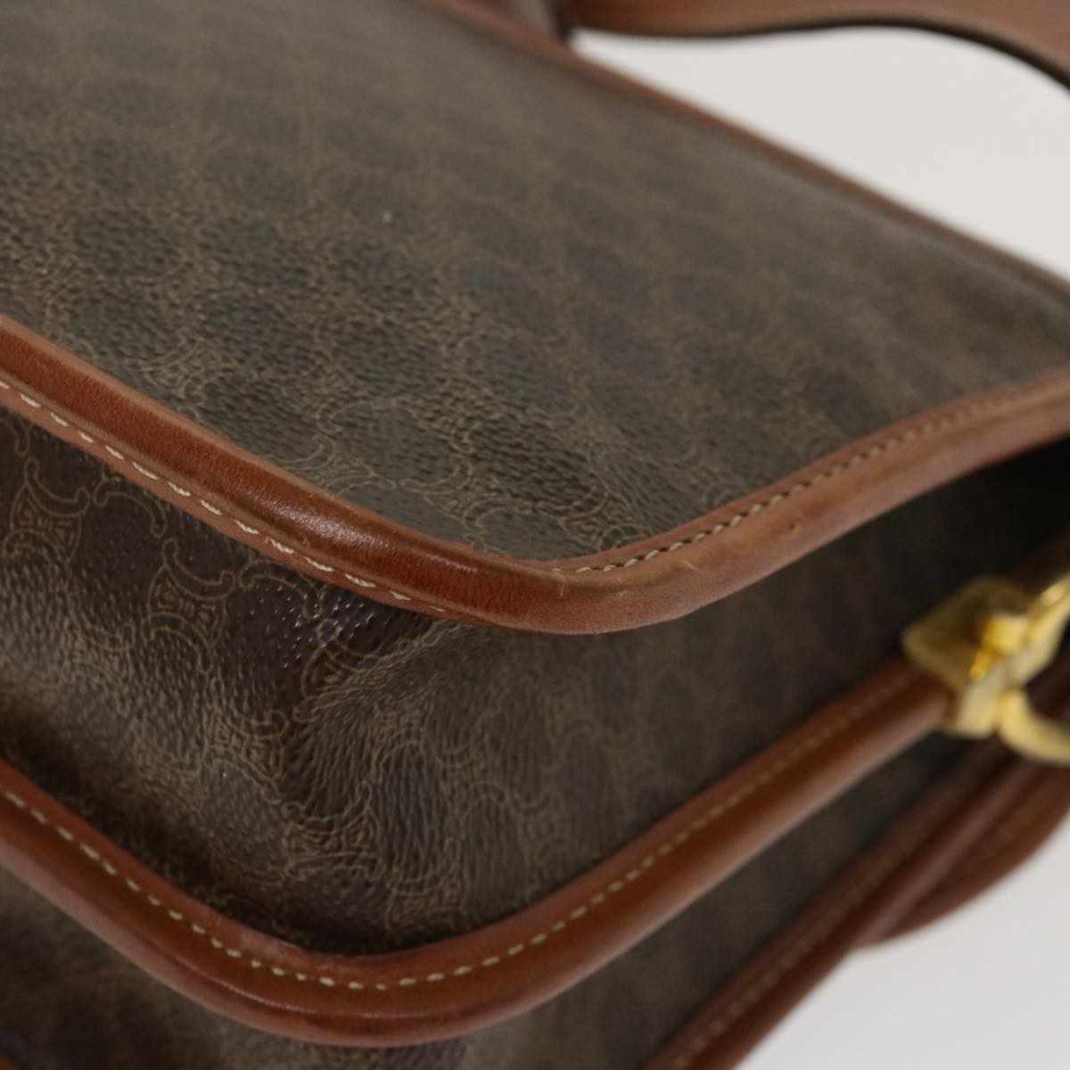 Celine Macadam Canvas Shoulder Bag PVC Leather Brown  39968