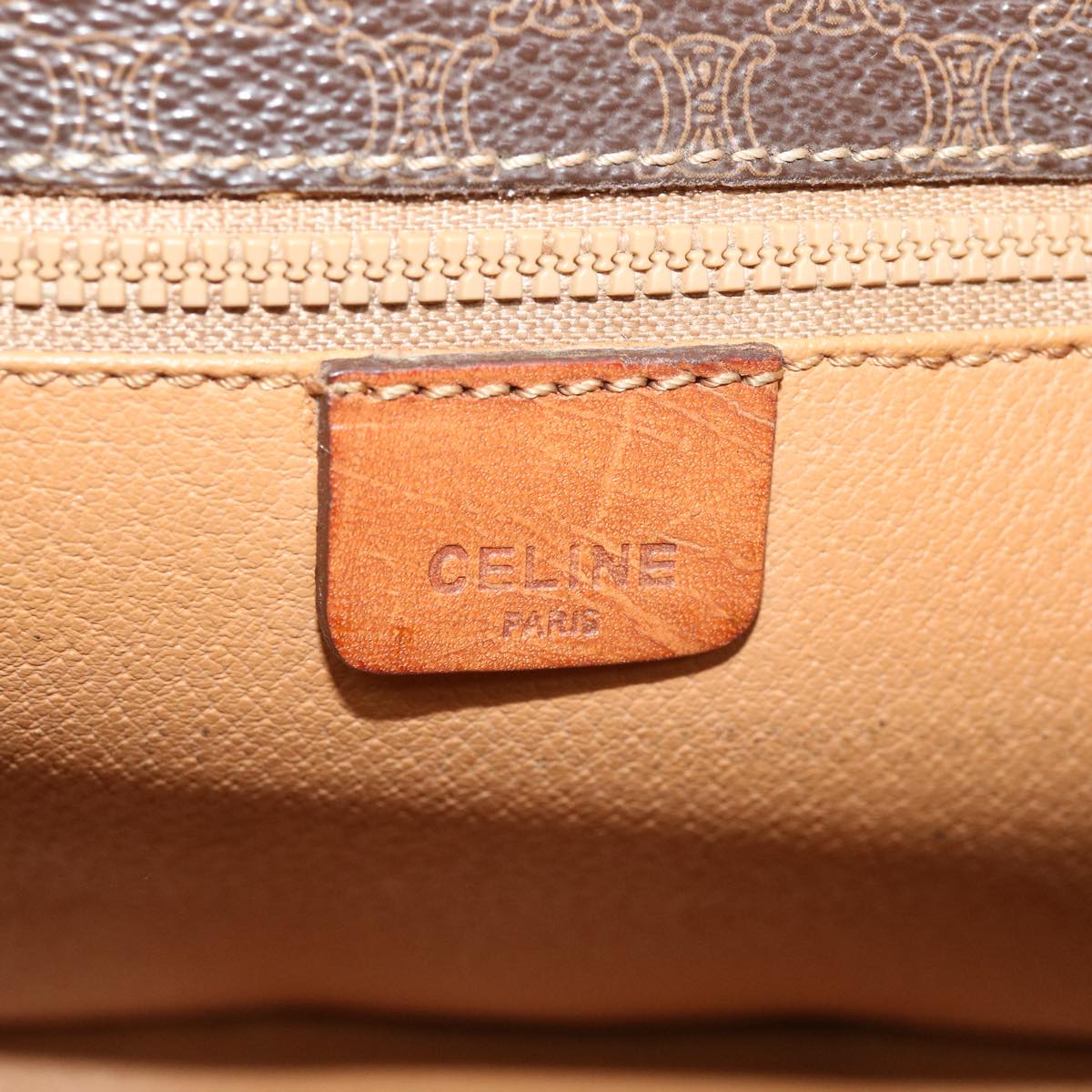 Celine Macadam Canvas Shoulder Bag PVC Leather Brown  39968