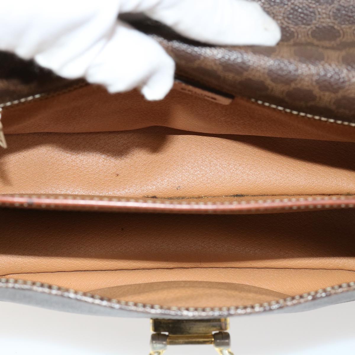 Celine Macadam Canvas Shoulder Bag PVC Leather Brown  39968